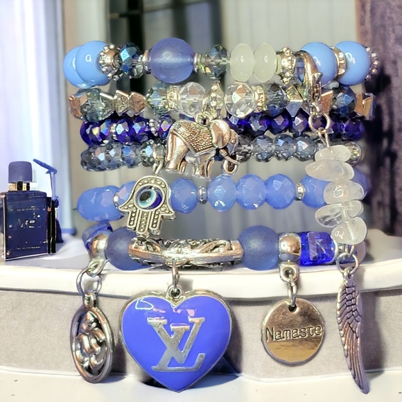BLUE LV CRYSTAL Charmed Bracelets Set - Picture 1 of 4
